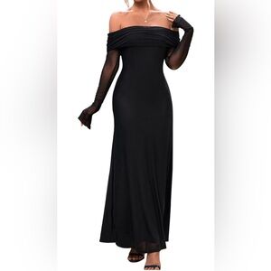 Elegant Black Off-Shoulder Long Sleeve Dress